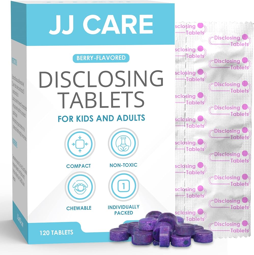 Disclosing Tablets for Kids and Adults - 120 Count, Individually Wrapped Plaque Disclosing Tablets for Kids Brushing Teeth, B