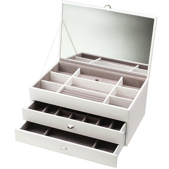 Boutique Large Contemporary Cream Jewellery Box 70953 Amazon.co.uk