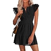 PRETTYGARDEN Women's 2026 Summer Sundresses Eyelet Cap Sleeve V Neck Short Boho Wedding Guest Dress Beach Vacation Clothes