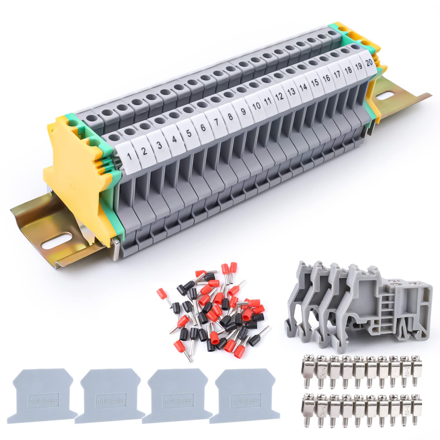Din Rail Connectors, HERKINDNESS DIN Rail Terminal Blocks Kit UK-2.5B Universal Class Terminal Blocks Kit, for DIY, Suitable for Garage Renovation, DIY, Automation Projects