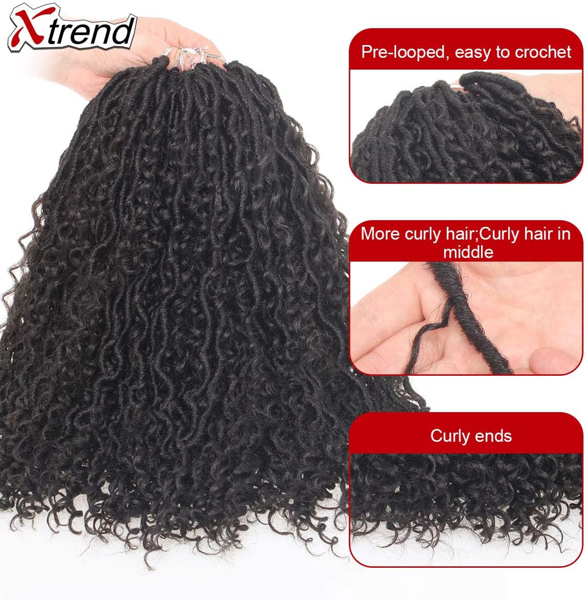 Xtrend 18Inch 8 Packs River Faux Locs Crochet Hair 14Strands/pack Wavy With Curly Hair Pre-looped Synthetic Bohemian Locs Crochet Braids Hair Extensions 1B - Image 3