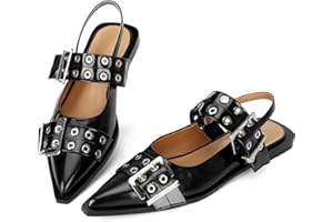 SOVANYOU Buckle Ballet Flats for Women Slingback Flats Ballerinas Flats with Straps Pointe Toe Casual Dress Shoes