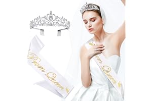 M&C MUSIC COLOR 2Pcs Prom Queen Sash and Tiara Set, Tiara Crystal Rhinestones Bridal Crowns for women, Silver Crown with Comb for Little Girls Birthday and Wedding School Graduate Party Accessories（A Silver）