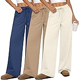 Locoowai 3 Pack Women's Wide Leg Sweatpants Yoga Workout Jogger Pants High Waist Drawstring Straight Trousers with Pockets