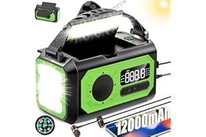 NEPIVEL 44400mWh/12000mAh Emergency Radio, Hand Crank Portable Solar Radio AM/FM/NOAA Weather Radio with 2 Solar Panels,3 Charging Methods,SOS Alarm,Flashlight,Phone Charger,Compass,Reading Lamp(Grass Green)