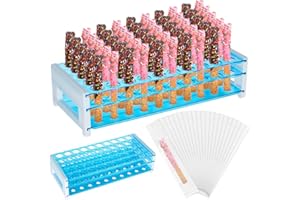AHANDMAKER 2 Pack Pretzel Rod Holder, 50 Holes Plastic Pretzel Stick Stand with 200Pcs Clear Rod Bags Large Capacity Pretzels