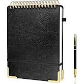 Mousbull A4 Top Spiral Notebook, Large Leather Hardcover Top Bound Steno Pads, 240 Pages 100 gsm Thick Lined Paper Left Handed Notebook Journal for Work, School, Meeting Writing - Black, 8.5" x 11"