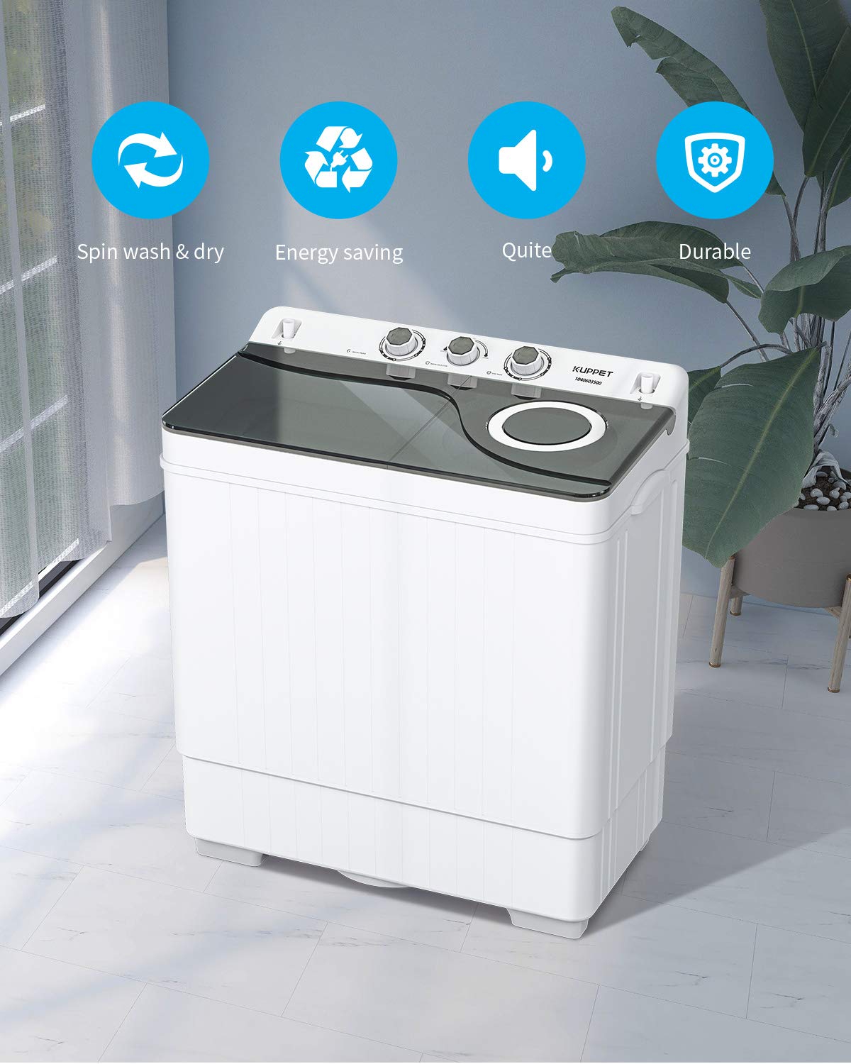 KUPPET Compact Twin Tub Portable Mini Washing Machine 26lbs Capacity