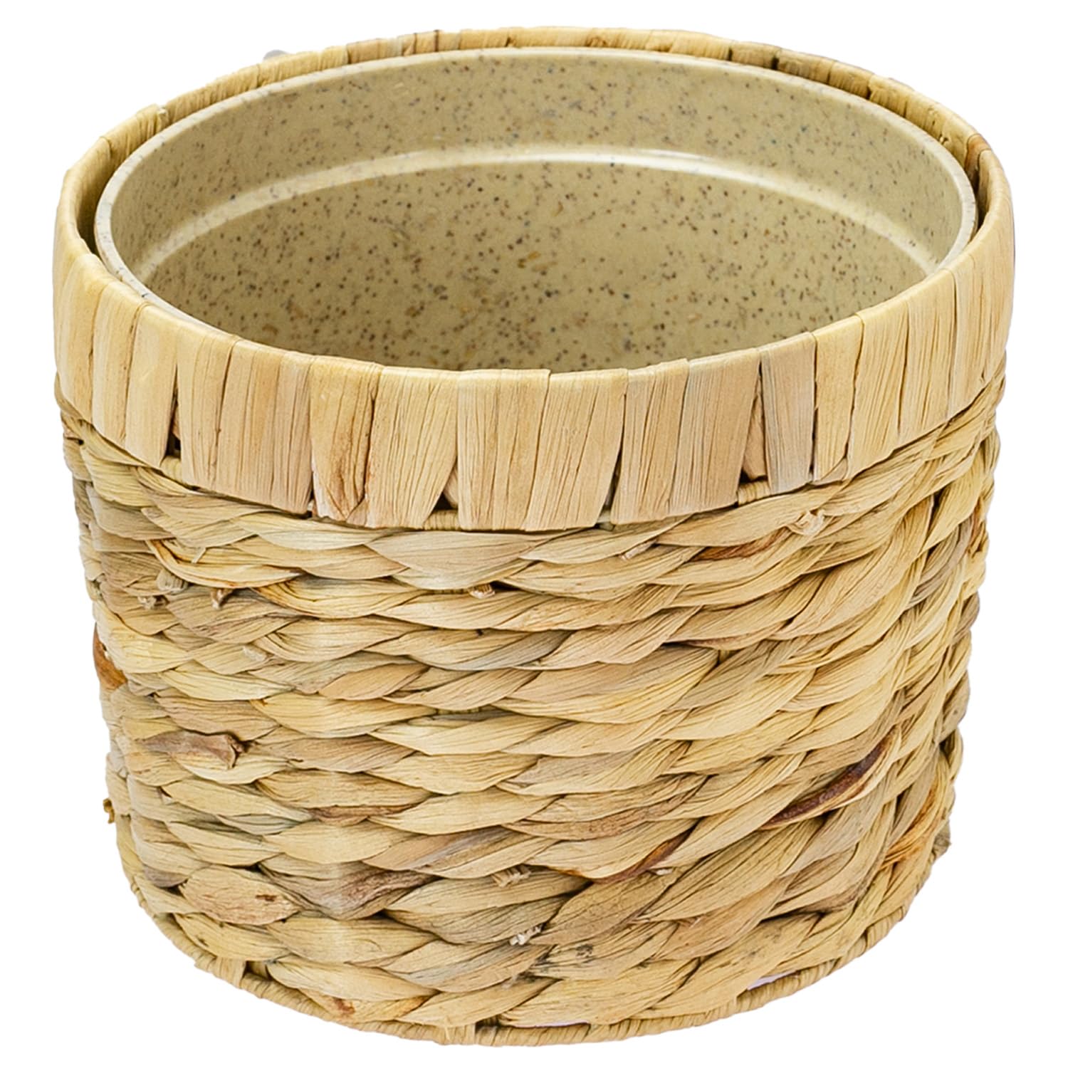 HMF Innovative Flower Pot Braided from Water Hyacinth with Plant Pot Made from Sustainable Raw Materials, Round, 19 cm Diameter