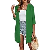 Totatuit Women 3/4 Sleeve Open Front Cardigan Sheer Kimono Swimsuit Coverups Duster