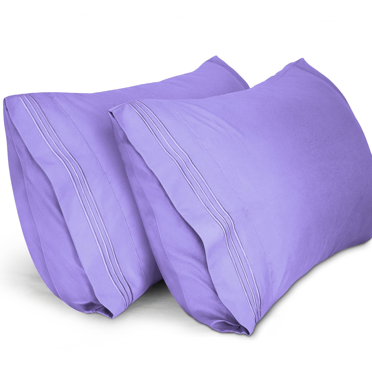 Lirex Queen Size Pillow Cases 2 Pack,1800 Thread Count Embroidered Soft Brushed Microfiber Pillowcases,Light Purple