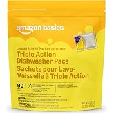 Amazon Basics Triple Action Dishwasher Pacs, Lemon Scent, 90 Count (Previously Presto!)