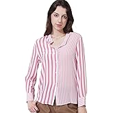 COLD POSH 100% Pure Mulberry Silk Blouse for Women Long Sleeve Button Down Stripe Shirt for Spring/Summer
