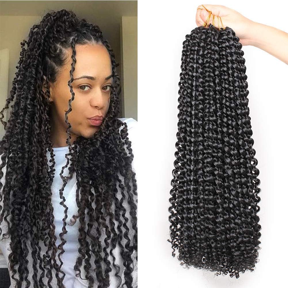 Xtrend 24 Inch Black Passion Twist Hair 44 Strands Water Wave Bohemian Crochet Braids Hair for Butterfly Locs Crochet Hair Long Passion Twist Synthetic Braiding Hair Extensions 1B#