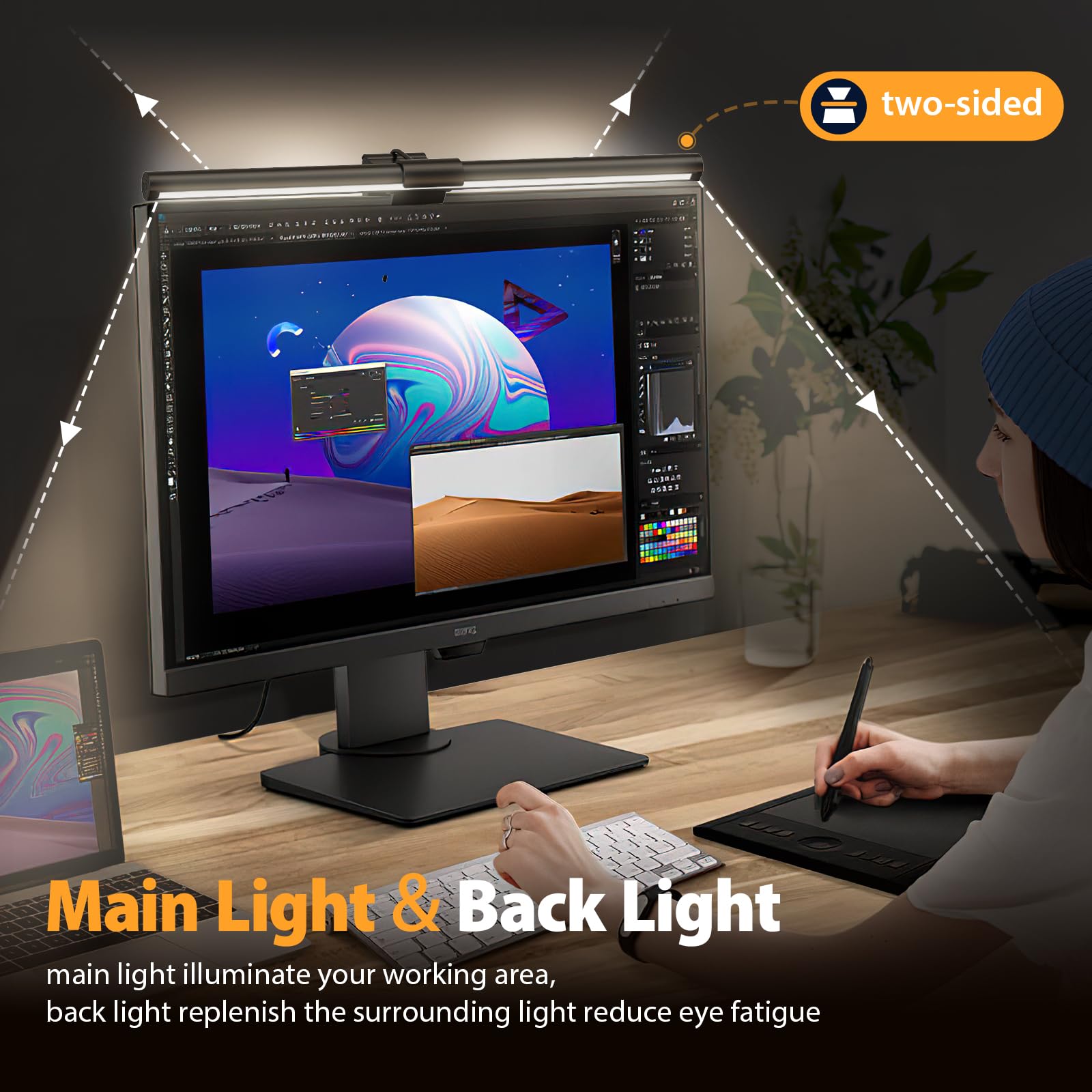 Computer Monitor Lampe LED USB mit Touch Control, Monitor Light Bar mit Anti-blauem Licht, Bildschirmlampe mit Auto-Dimmen, Schreibtischlampe mit einstellbarem Farbtemperatur Helligkeit 【Berühren】 4