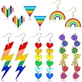 Hicarer 6 Pairs Rainbow Pride Earrings Lightweight Chain Rainbow Love Wins Dangle Mesh Drop Clip on Earrings for Women (Cute Style)