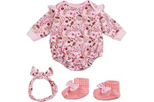 BABESIDE 3PCS Reborn Baby Doll Clothes for 17-22 Inch Dolls, Baby Doll Outfit Accessories with Floral Pattern fit Newborn Baby Dolls Girl Boy, Pink