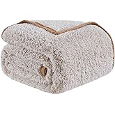 EMME Soft Sherpa Fleece Blanket Reversible Plush Fluffy Large Blanket, Light Weight Warm Decorative Boho Blanket Cover for Sofa, Couch, Bedroom,Travel(Plush Khaki,50"x60")