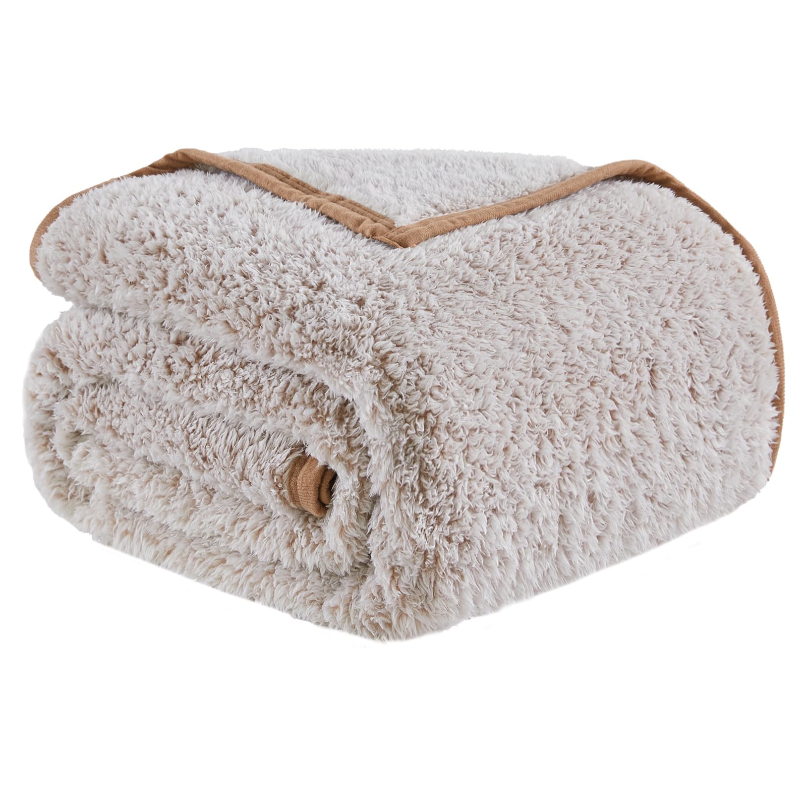 EMME Fuzzy Fleece Warm Twin Blanket, 152x203 cm, Ultra Soft Large Sherpa Blanket, Microfiber, Cozy, Lightweight, Fuzzy, Thick, Reversible, Beige