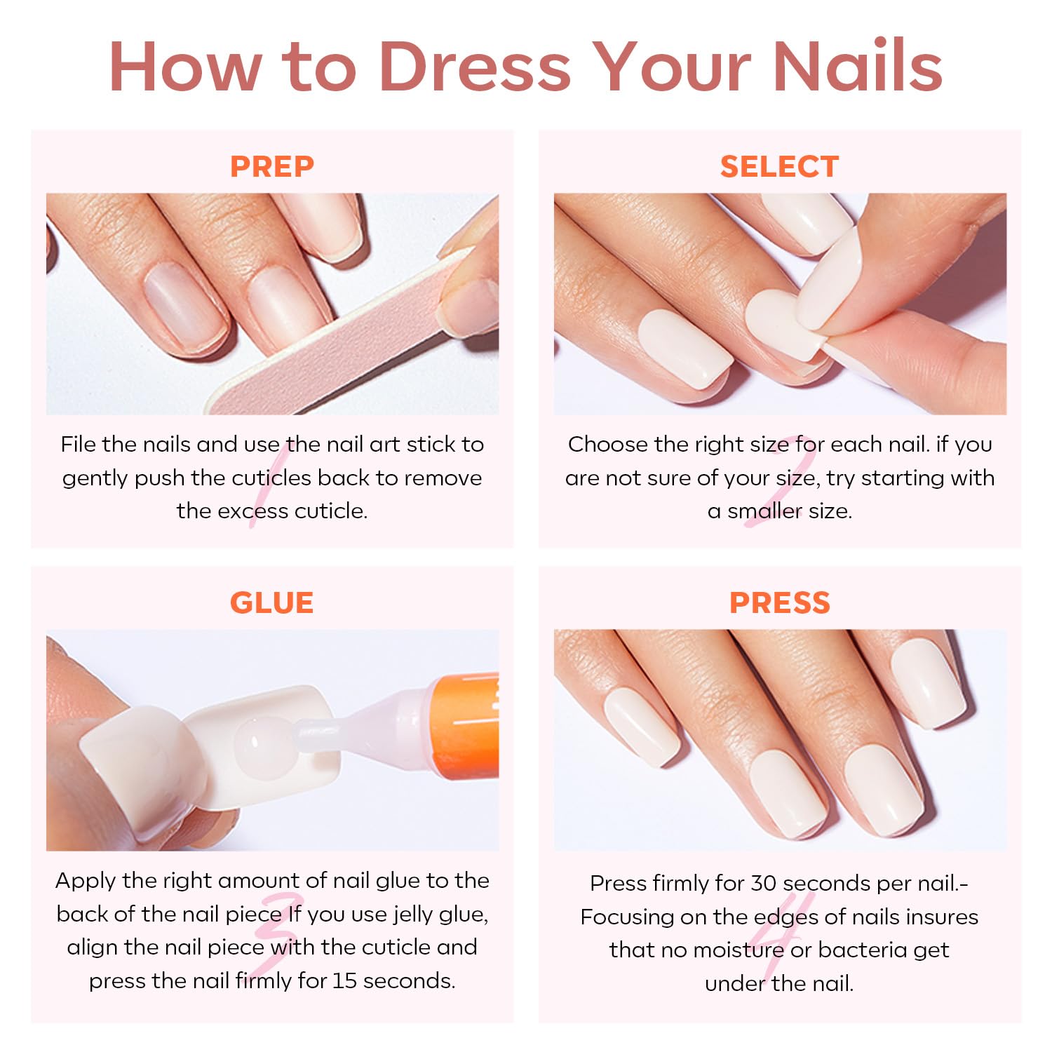 modelones French Tips Press on Nails, 32Pcs 16 Sizes Short Oval Fake Nails Kit Press Ons with Nail Glue, Adhesive Tabs, Nail File, Prep Pad, Manicure Stick - Image 5