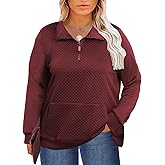 ForHailey Women's Plus Size Quilted Pattern Lightweight 1/4 Zip Long Sleeve Casual Sweatshirts Pullovers Shirts Tops