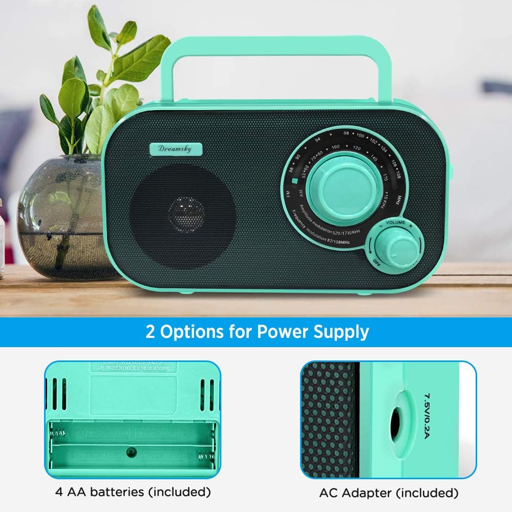 DreamSky Portable AM FM Radio with Great Reception, Battery Operated Radio AC Outlet Powered Radios with Headphone Jack, Handheld Transistor Radios Small Gifts for Seniors, Indoor Outdoor Emergency: Home Audio & Theater