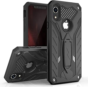 Zizo Static Series Compatible with iPhone XR Case Military Grade Drop Tested with Built in Kickstand (Black/Black)