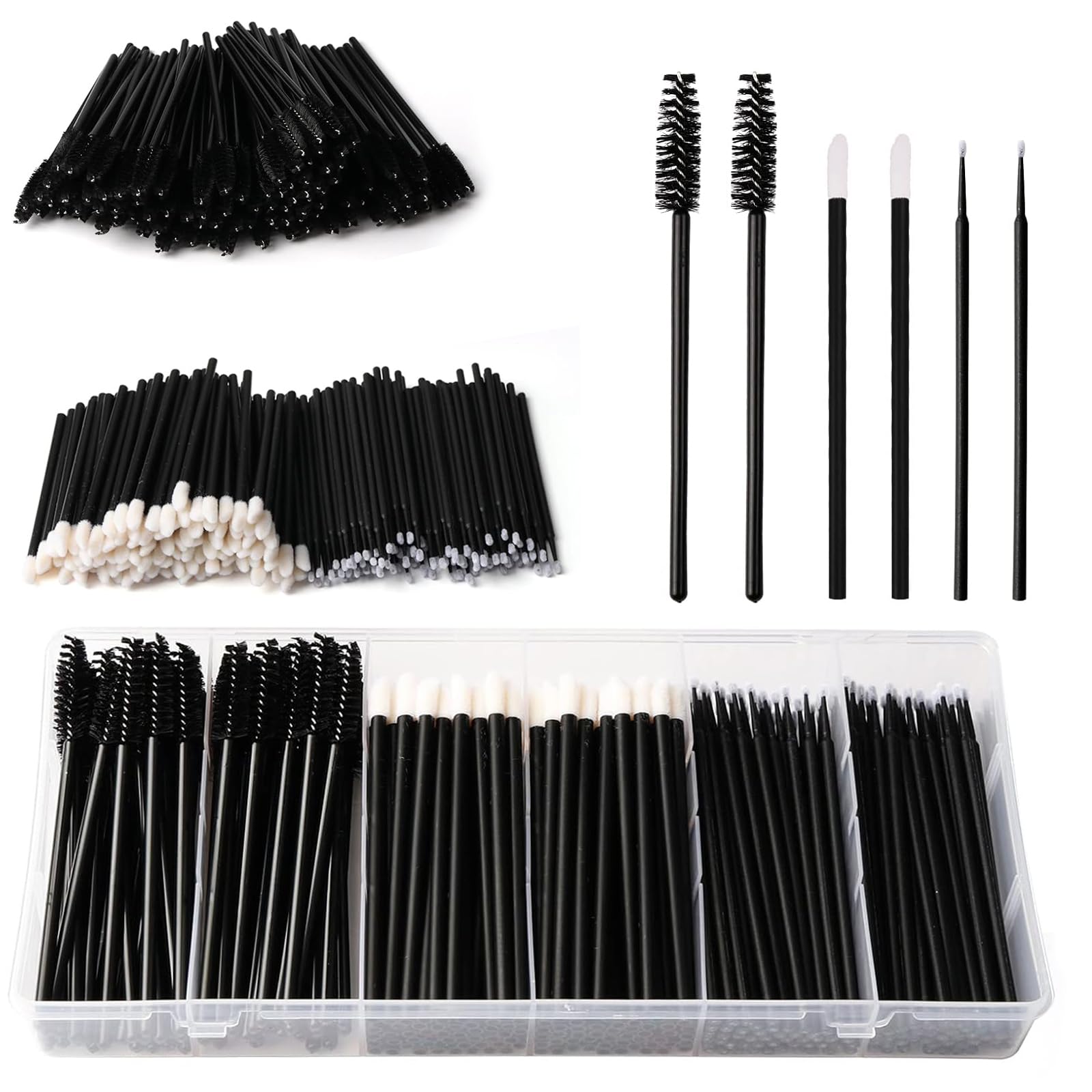 wodehahagou 300 Pcs Lip Wands Mascara Wands Micro Brushes Eyelash Brushes Lip Brush with Six Grid Box Back Suit Lip Gloss Applicators Brush Lipstick Brushes Makeup Tools Makeup Beauty Kits