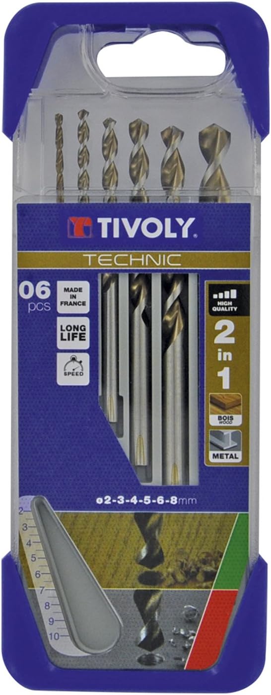 Tivoly 10804470002 Drill Technic 2-in-1 Bois-Metal Stamped Box, Gray, Bronze, Set of 6, Gris, Bronze