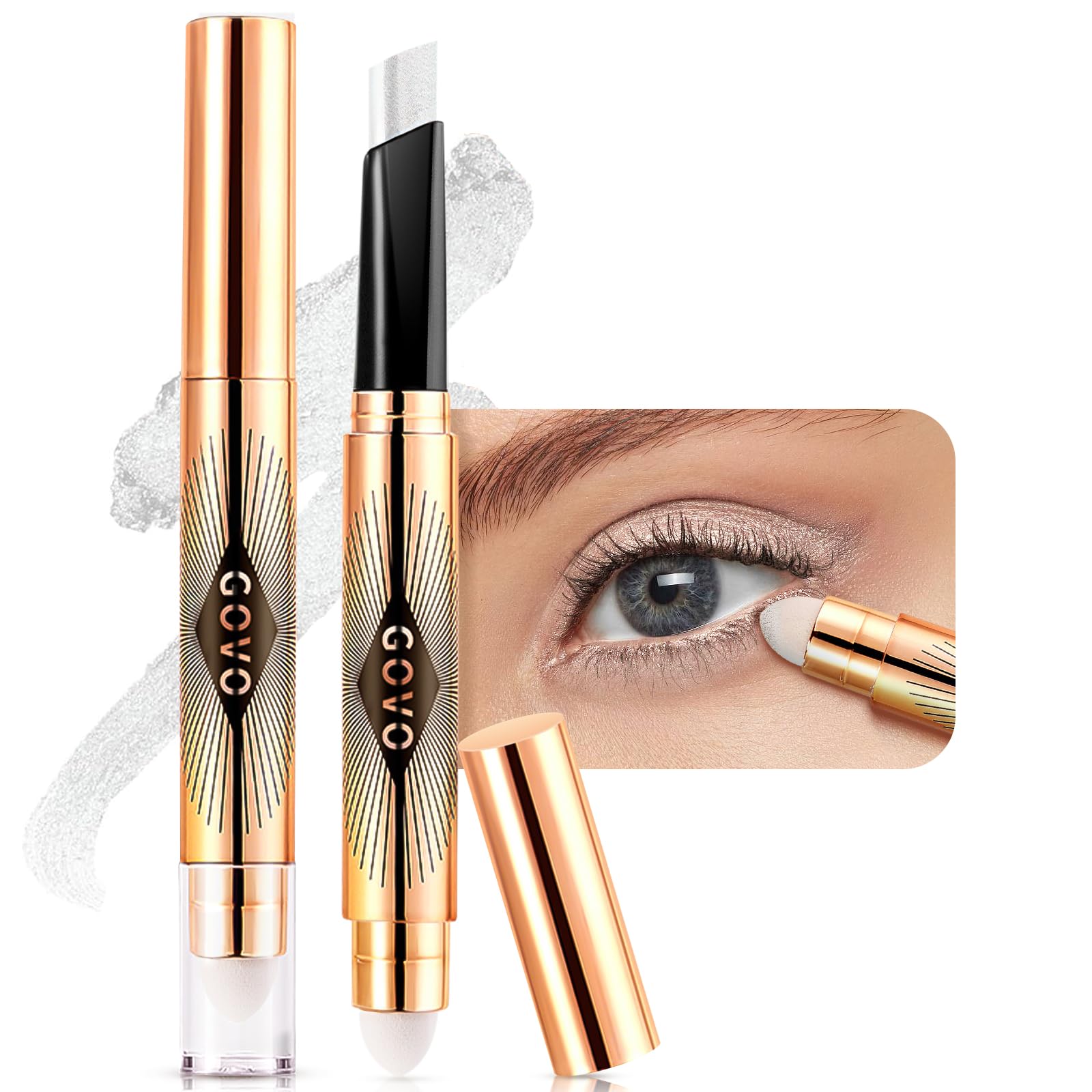 Cream Shimmer Eye Shadow Stick - Dual-Ended Waterproof Shimmer Eyeshadow Stick Highlighting Pigmented Shiny Eyeshadow Pencil for Sensitive Eyes Makeup (02#)