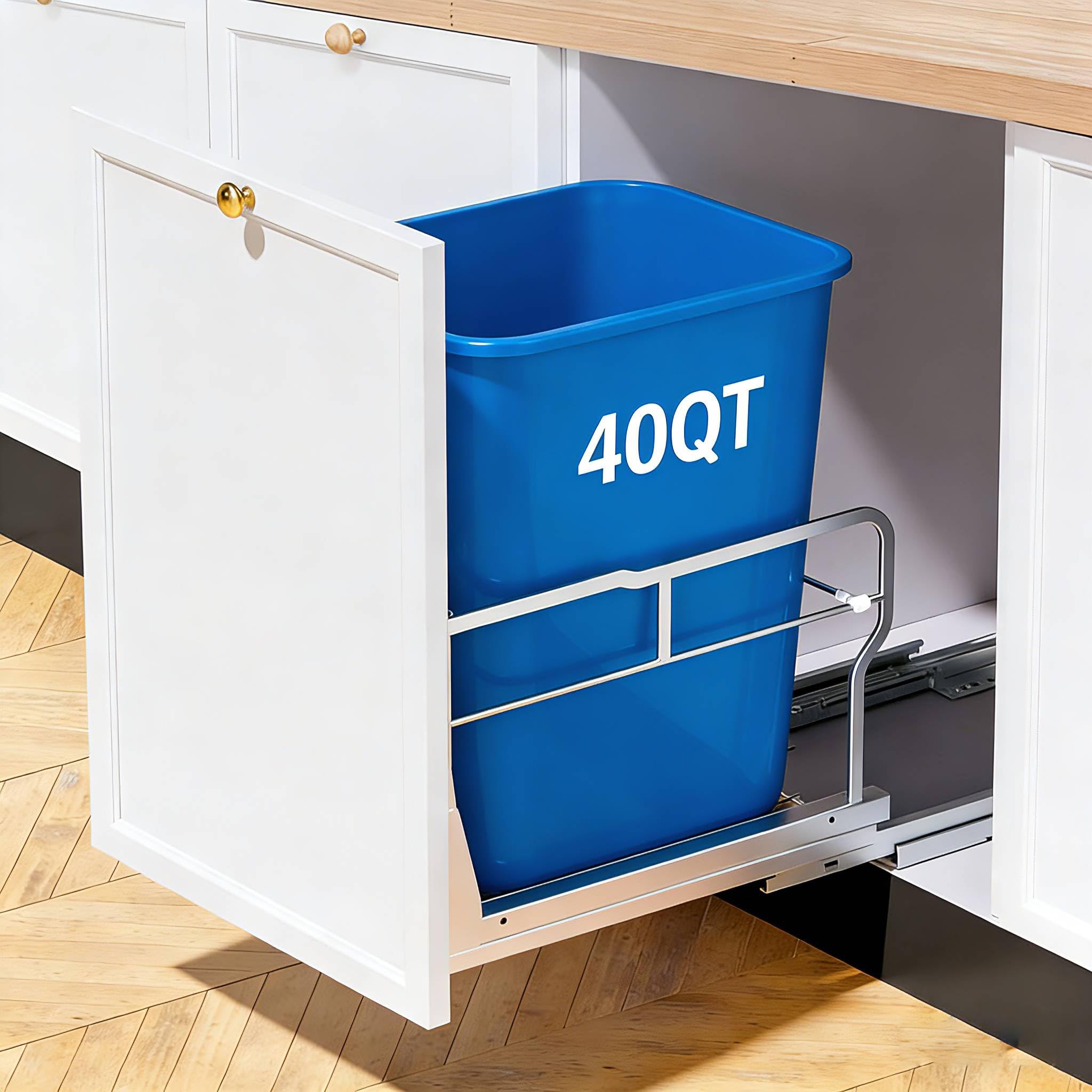 Photo 1 of 40QT Pull Out Trash Can Under Cabinet with Soft-Close Slides, 13" W X 18" D Heavy Duty Under Sink Trash Can Kit for Kitchen, Garbage Can Not Included, Requires Minimum Cabinets Opening, Up to 100 lb