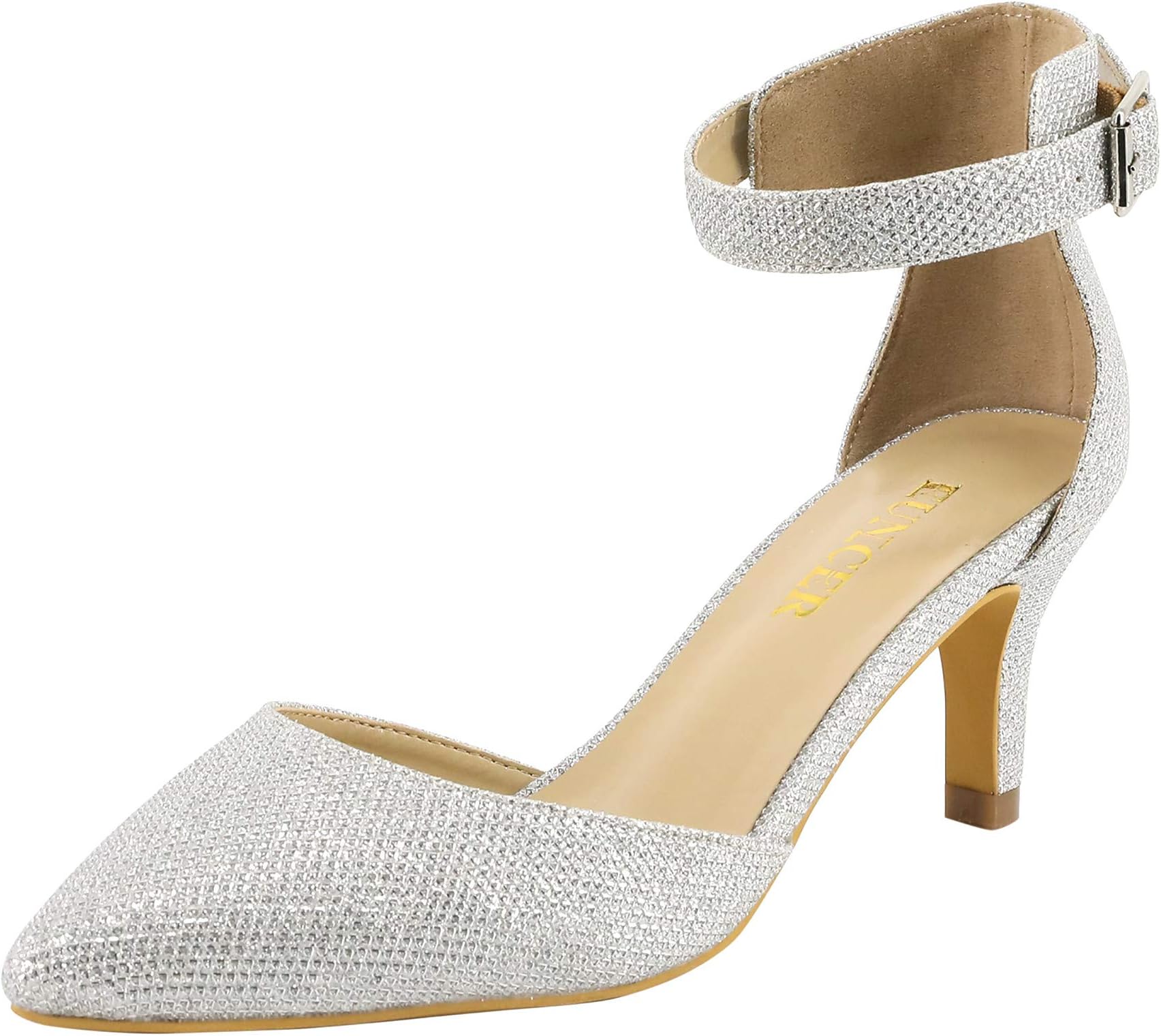 Eunicer Women's Ankle Strap Pointed Toe Low Heel Stiletto Dress Pump Shoes