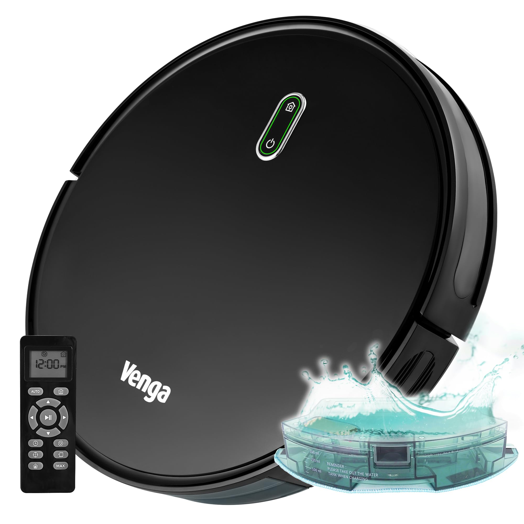 Venga! Robot Vacuum Cleaner with Mop, Easy to Use, 6 Cleaning Modes, Quiet Action, Black, VG RVC 3000 BK BS