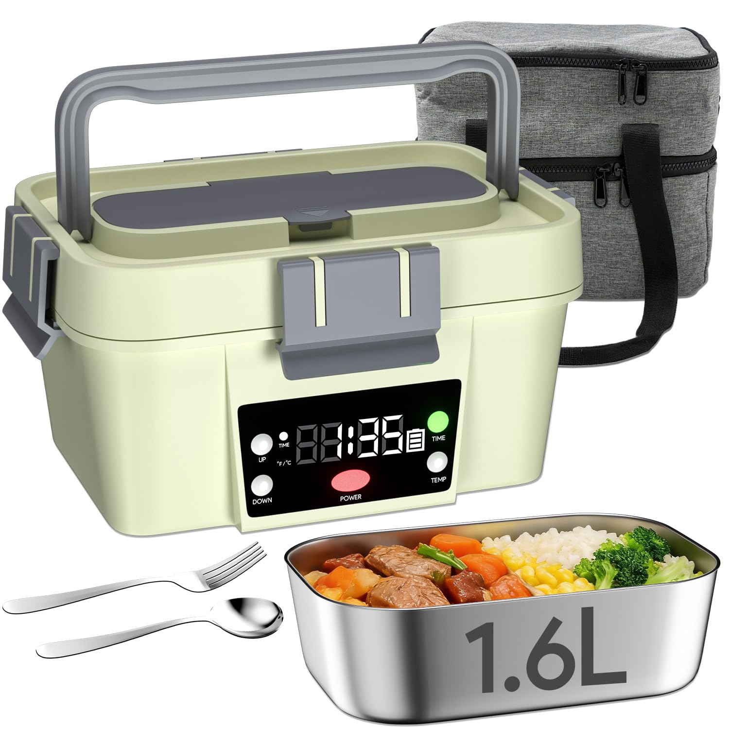 Photo 1 of Gorgeous Cordless Electric Lunch Box, Smart Timer Auto Heating Lunch Box with Large Capacity, 16000mAh Rechargeable Food Warmer for Work, Car, Home, Leakproof Bento Container for Adults (Light Green)