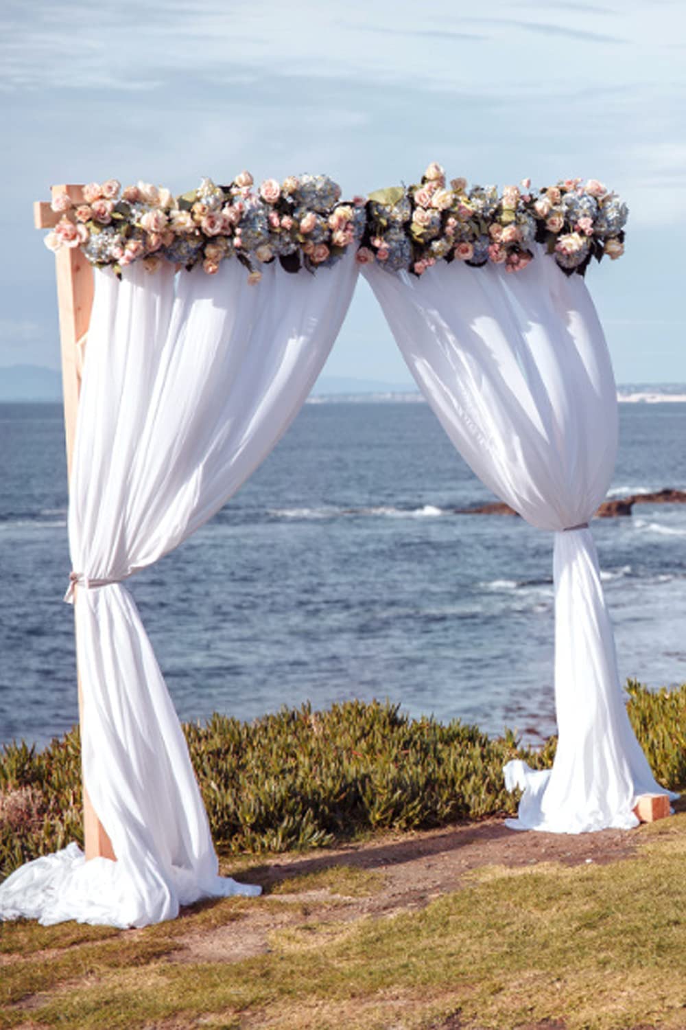 White Wedding Arch Draping Fabric 2 Panels 30'' x 18FT Sheer Chiffon Arch Drapery for Photo Booth Bridal Shower Baby Shower Church Decor Newborn Photography Christening Outdoor Party