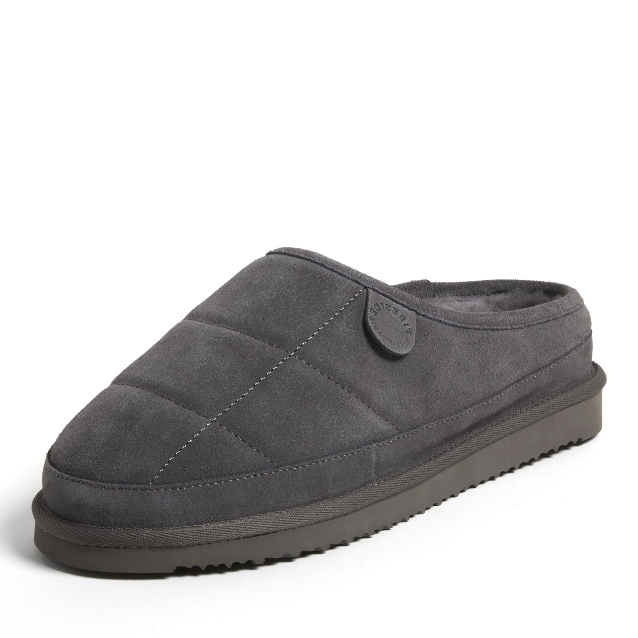 Fireside by Dearfoams Men’s Grafton Shearling Indoor/Outdoor Clog Slipper, Grey Quilted, 10