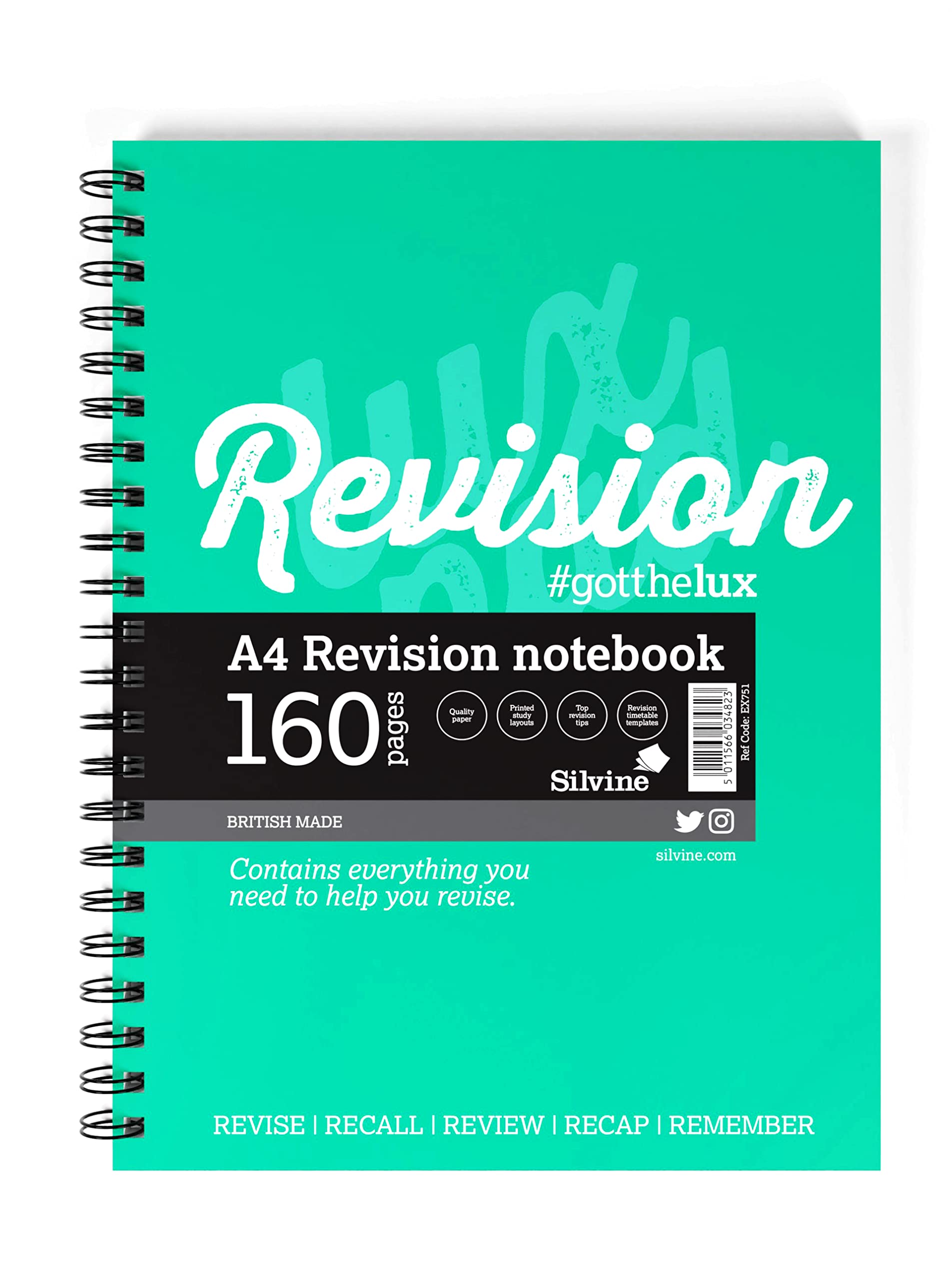 Silvine Luxpad A4 Wirebound Study Notebook - Lined (160 Pages) With Handy Revision Guide
