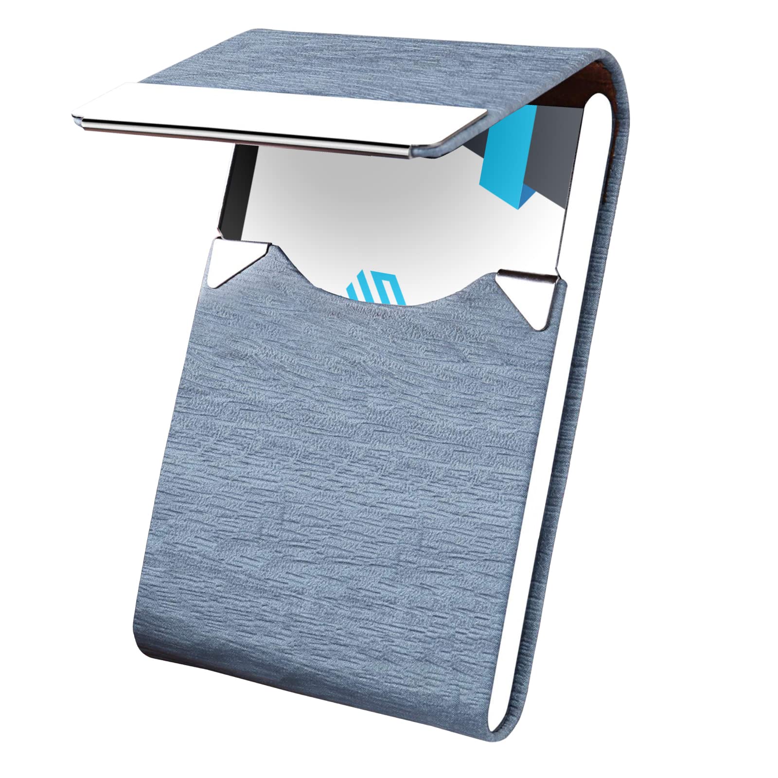 Waylipun Business Card Holders, Professional PU Leather Business Card Case, Keep Business Cards in Immaculate Condition, Slim Metal Pocket Card Holder with Magnetic Shut (Blue)