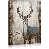 Deer on Wooden Board Canvas Wall Art Forest Print Nature Poster for House Living Room Bedroom Home Decorations Gift Framed Ready To Hang 12x16 Inches