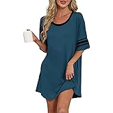 Bestshow Womens Nightgown Soft Comfy Sleepshirts Short Sleeve Nightshirt Crew Neck Sleepwear Casual Pajama Dress