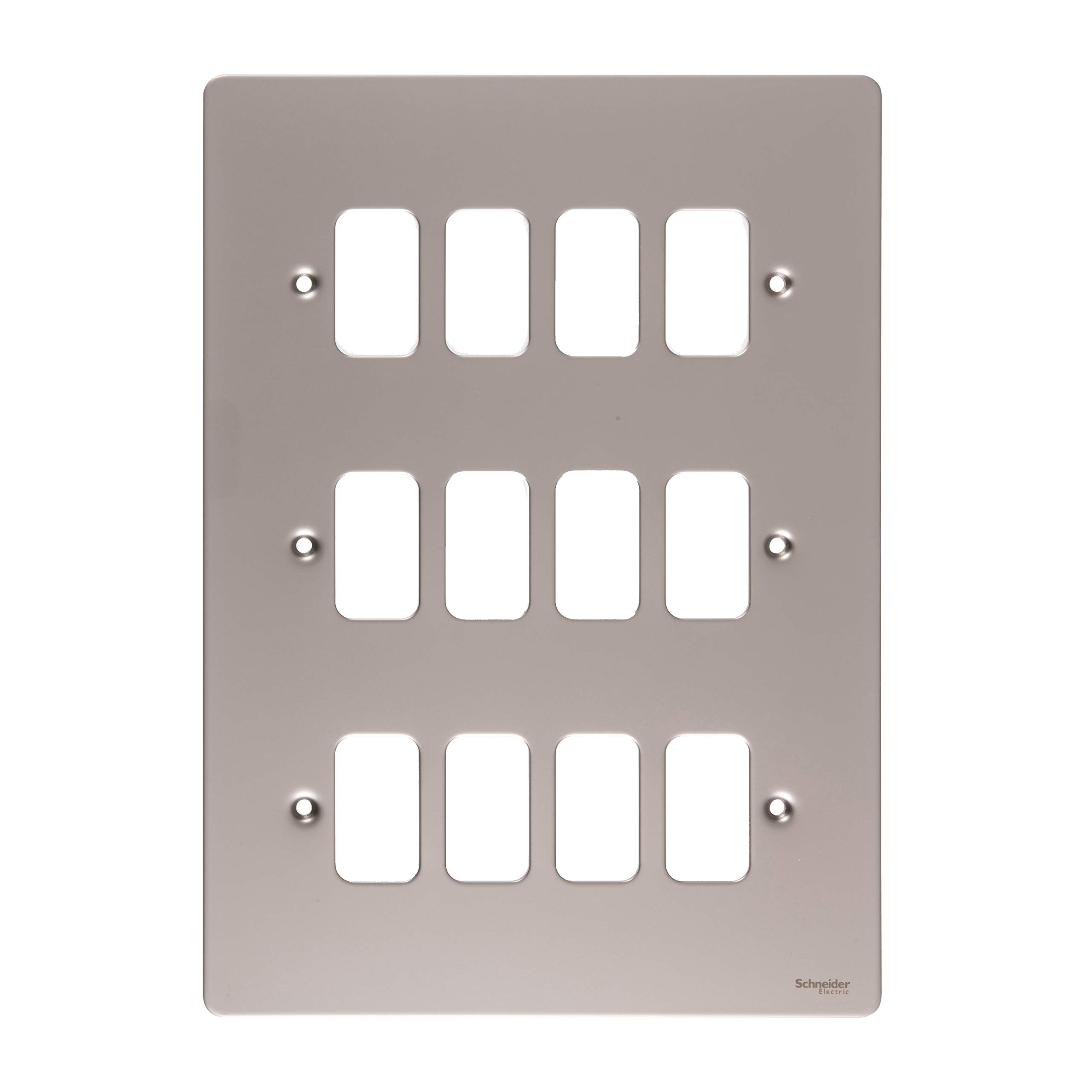 Schneider Electric Ultimate Flat Plate - 12 Gang Grid Faceplate, with Mounting Frame, GUG12GPN, Pearl Nickel