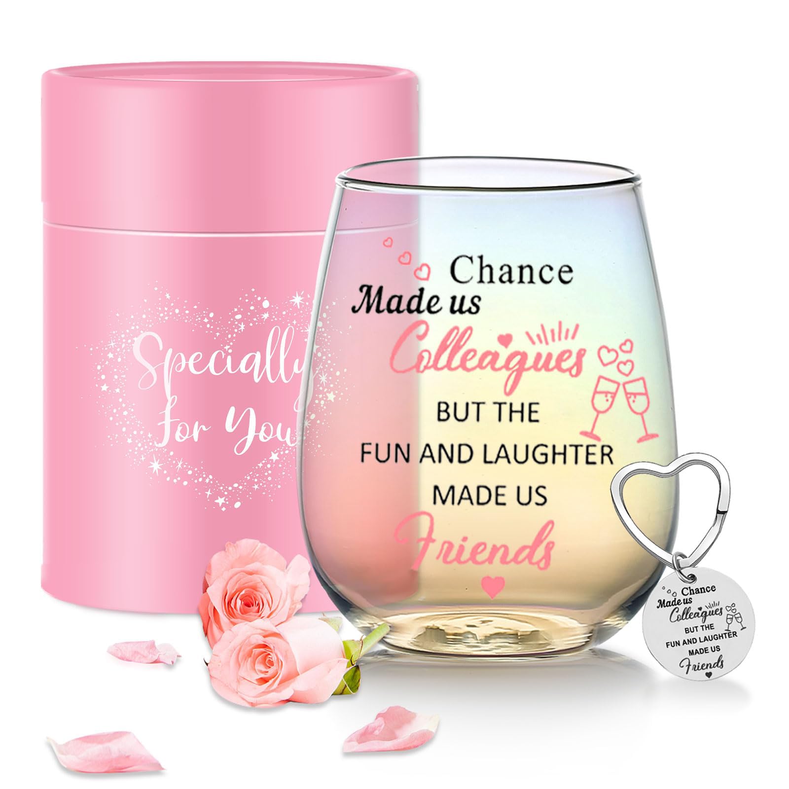 MengCat Chance Made Us Colleagues Stemless Wine Glass,14 OZ Iridescent Glass Cup, Coworker BFF Present for Coworkers Going Away Employees Leaving,Farewell Retirement Party, Birthday Christmas