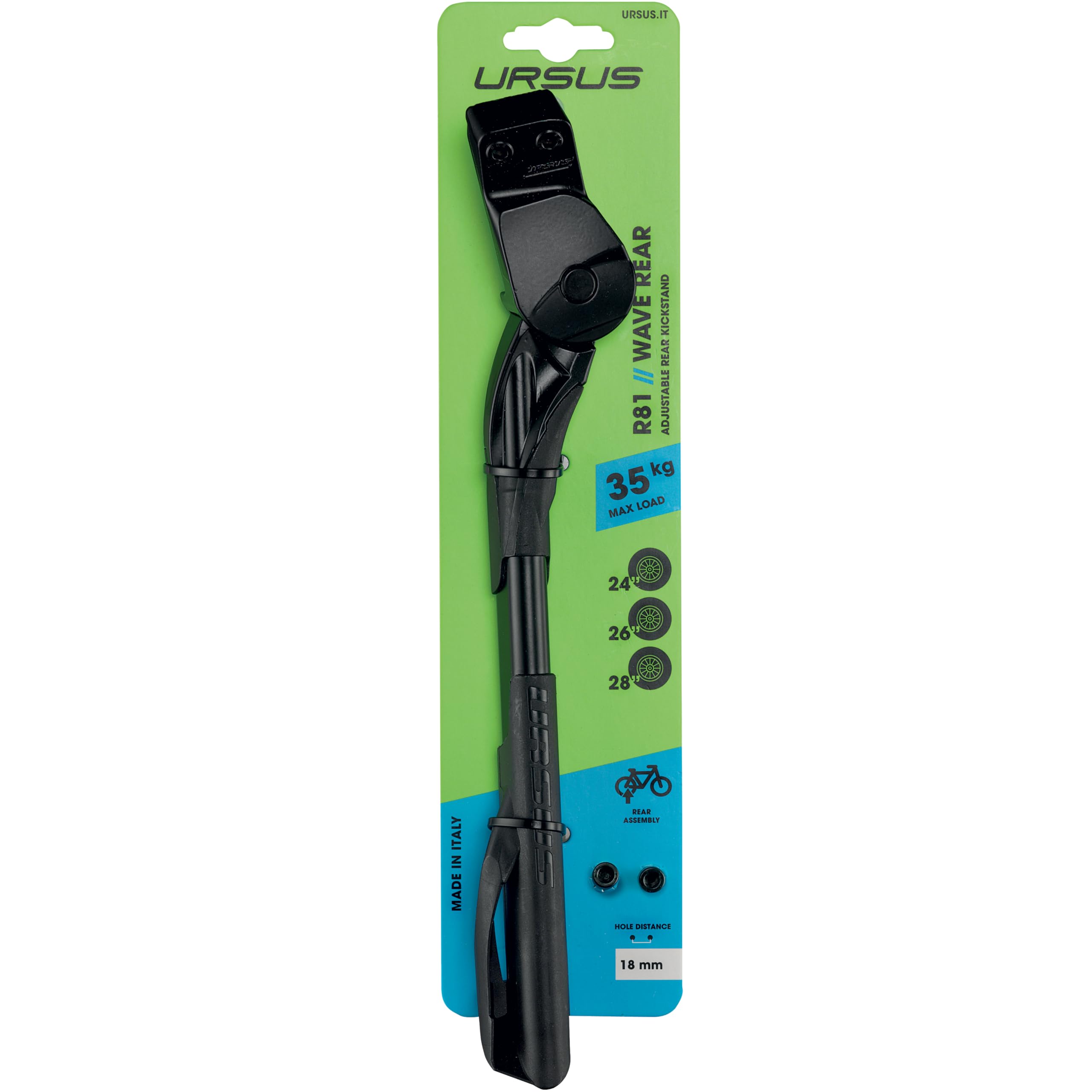 Ursus King Evo XL Rear 18mm Kickstand, Black, 24" / 26" / 28" / 29"