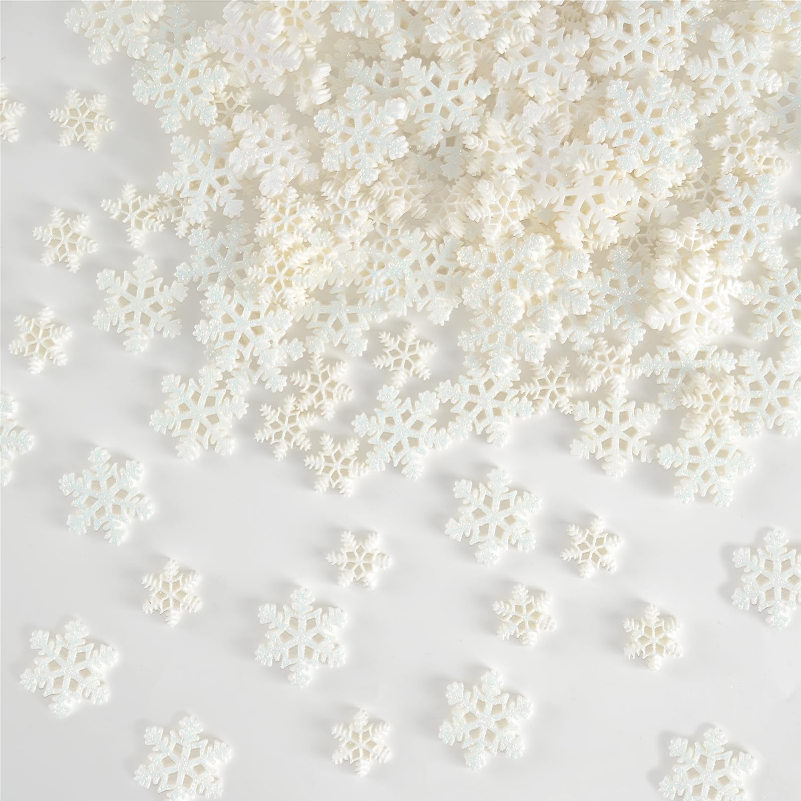 Photo 1 of 100Pcs Mini Snowflake Ornament Christmas Decorations- Glitter Resin White Snowflakes Christmas Craft Embellishment for DIY Craft Xmas Tree Winter Party Table Decor (2 Sizes)
