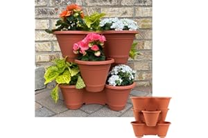 HOW PLUMB 3 Tier Stackable Vertical Plastic Planter Flower Garden Herb Planter Indoor/Outdoor Use, Terracotta Clay Color