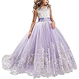 NNJXD Girls Princess Lilac Pageant Long Dress Kids Tulle Prom Ball Gowns