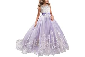 NNJXD Girls Princess Lilac Pageant Long Dress Kids Tulle Prom Ball Gowns