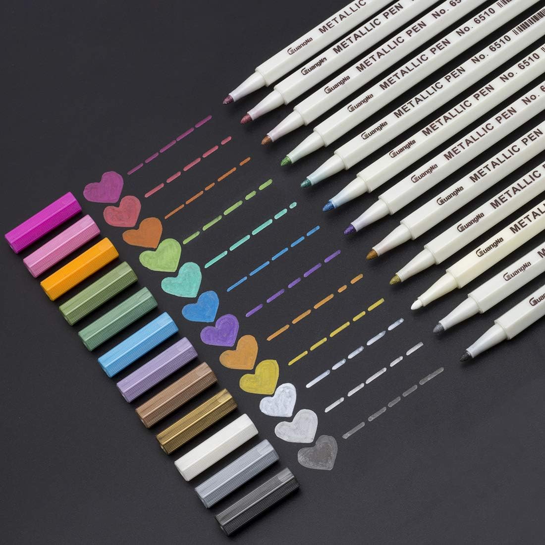 Metallic Marker Pens - Finer Point, for Scrapbook Photo Album Markers, Rock Painting, Gift Card Making, Calligraphy, Lettering, 12 Assorted Colors in 1 Set