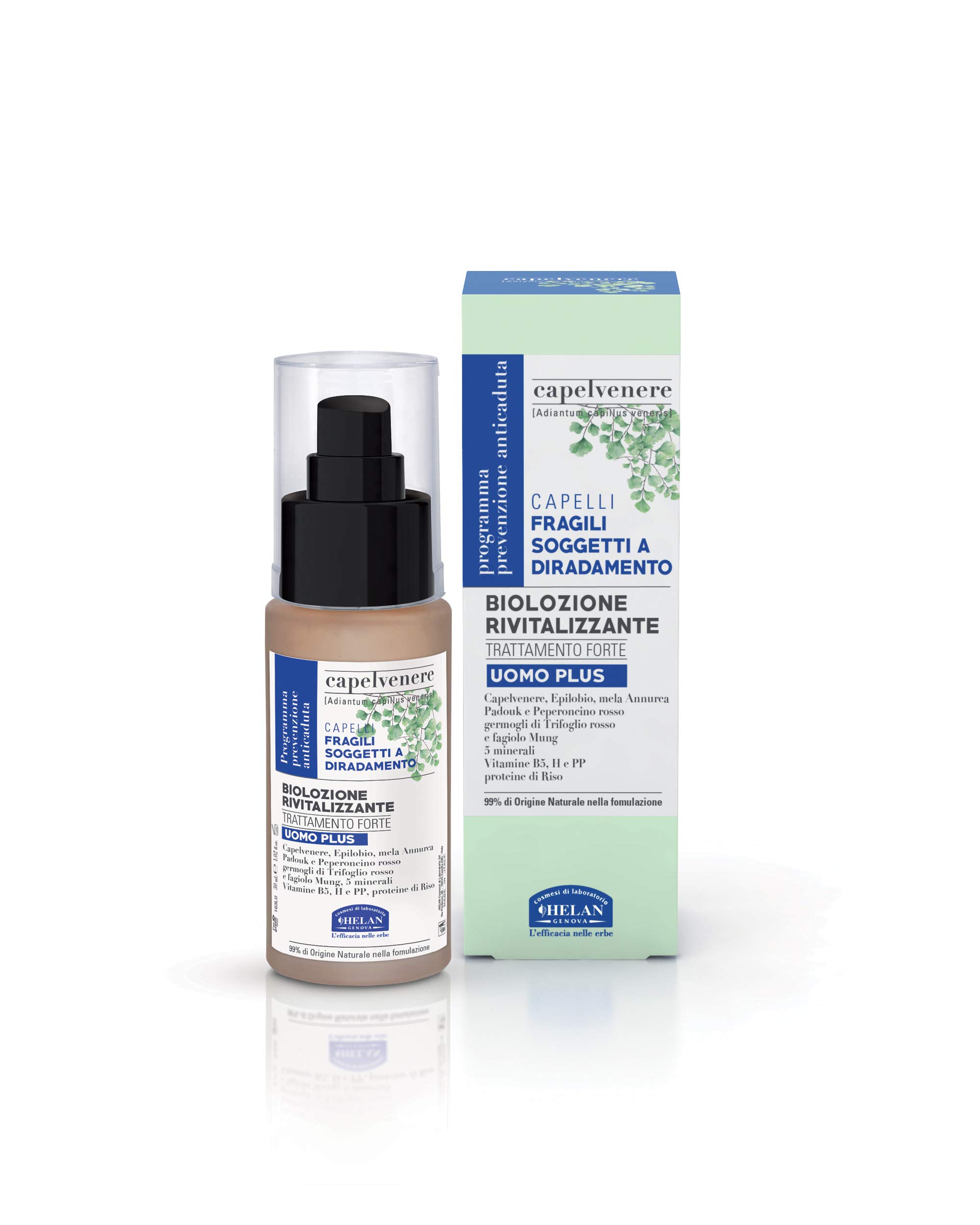 Helan Capelvenere - Men Plus Revitalising Lotion with Biotin, Minerals & Natural Ingredients, Hair Loss Treatment for Men to Slow Down Hair Greying, Vegan Hair Care - Made in Italy, 30 ml