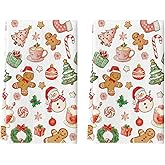 Artoid Mode Red Snowman Xmas Tree Gingerbread Christmas Kitchen Towels Dish Towels, 18x26 Inch Farmhouse Candy Winter Decoration Cleaning Set of 2